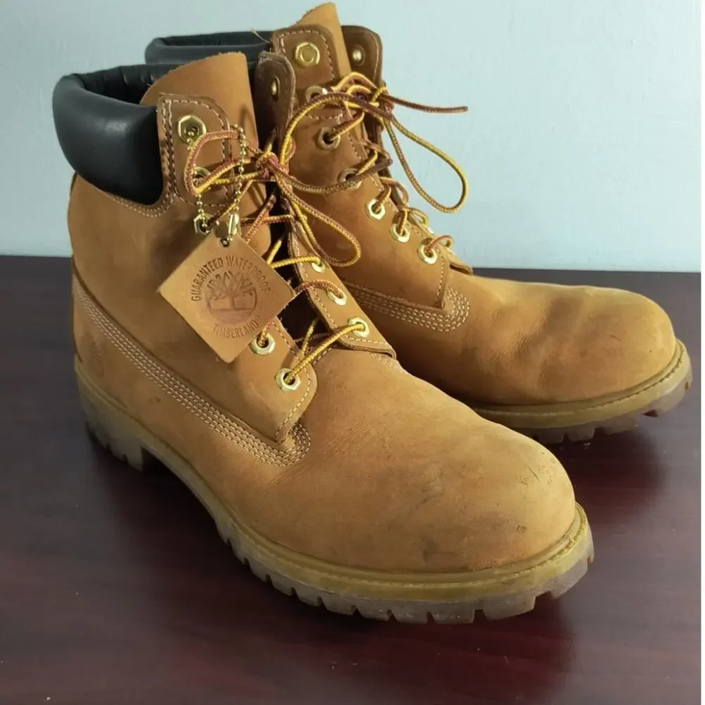 Timberland Premium 6 Inch Waterproof Boots Men's Size 9.5 Wheat Nubuck Leather